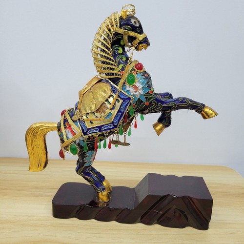 Chinese Cloisonné Rearing Horse – Enamel & Gilt Decorative Statue - Picture 2 of 12