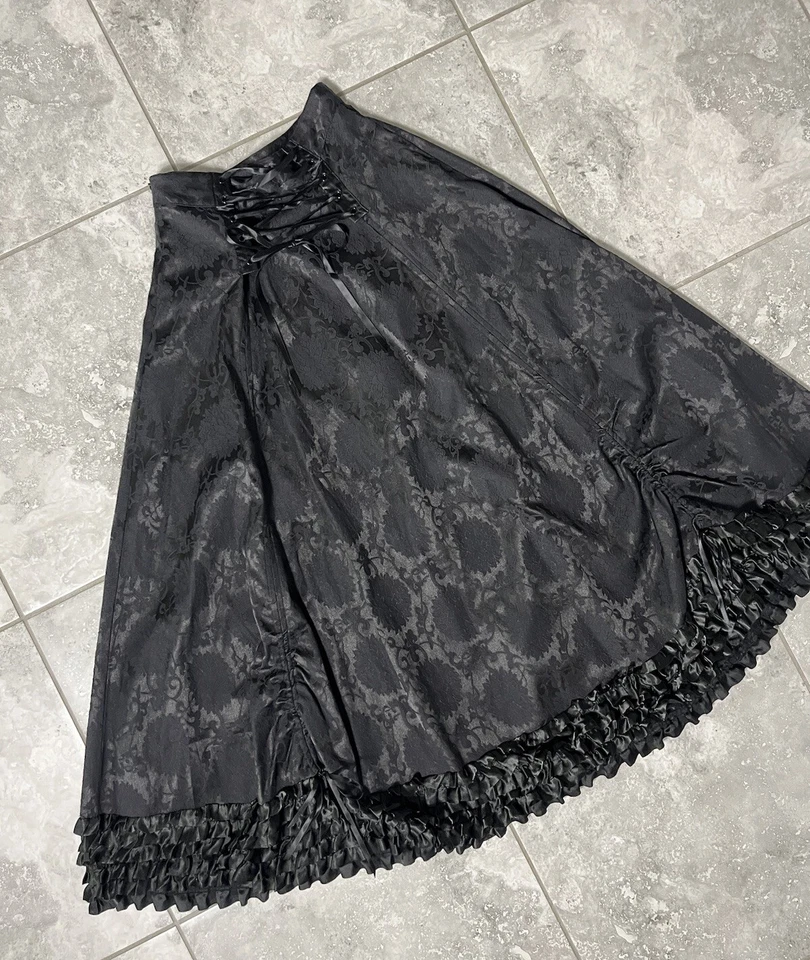 Maxi Falda Volantes Negra Living Dead Souls Jacquard Encaje Floral Corsé Bultle S Foto 3 de 4