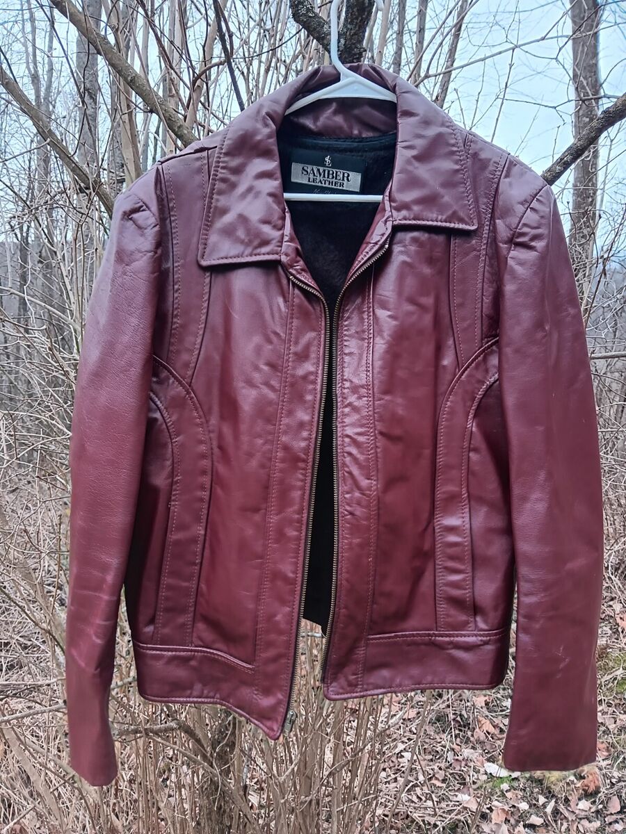 1980 mahogany brown SAMBER LEATHER jacket with zippered 1980 mahogany brown SAMBER LEATHER jacket with zippered