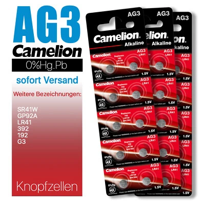 AG3 LR41 392 192 SR41W GP92A G3 Camelion Knopfzelle Batterie MHD bis 10-2029