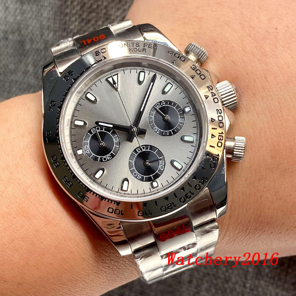 39mm Grey Pink Black Dial Vk63 Multi-Function Full Chronograph