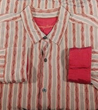 Tommy Bahama Shirt Silk Long Sleeve Button Southwest Pink Beige Men's Size Large