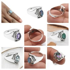 Oval Natural Gemstone 925 Sterling Silver Bezel Ring Handmade Jewelry For Gift