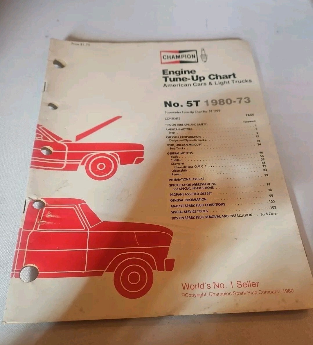 Vintage 1980, Champion Engine Tune-up Chart #5T 1980-73 American Cars/Lt. Trucks