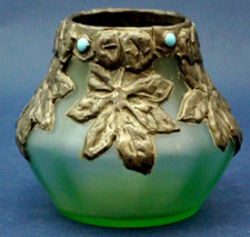 LOETZ glass vase silver leaves and turquoise drops secession Austria Liberty