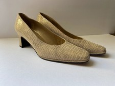 Stuart Weitzman Vintage Cream Tan Textured Square Toe Heels