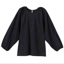 A New Day 3/4 Puff Sleeve Mixed Poplin Round Neck Blouse Black Womens S NWT