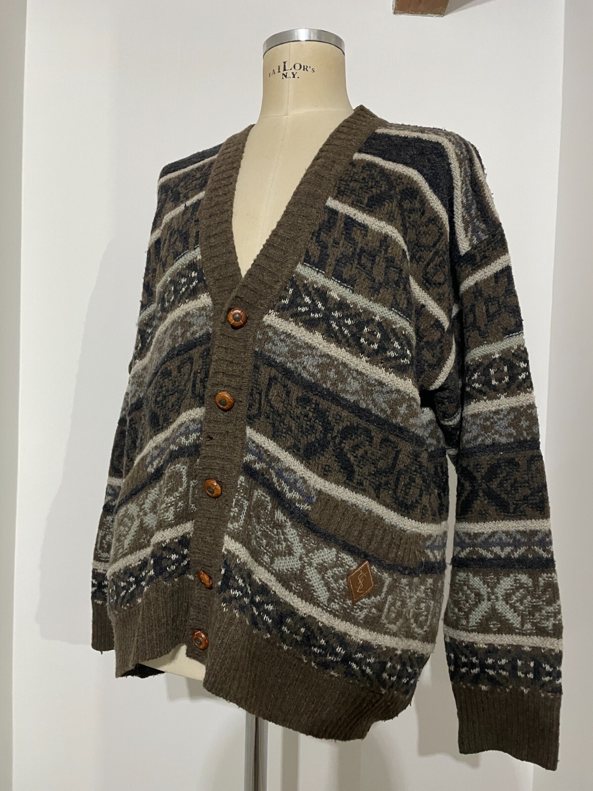 YVES SAINT LAURENT Cardigan Tricot YSL Multicolore Arlecchino Pour Homme