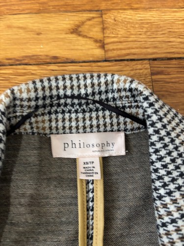 Philosophy Women's Long Blazer Jacket Sz XS Black Tan Houndstooth 1 Button - Picture 5 of 7