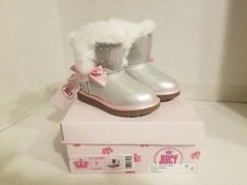 JUICY COUTURE JJK LIL PERRIS TODDLER SILVER EMBELLISHED BOOTS SIZE 7 MEDIUM NWT