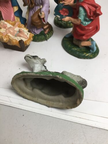VINTAGE NATIVITY LOT 10 CRECHE BABY JESUS MARY WISEMEN SHEPHERD ITALY CHALKWARE - Picture 8 of 8