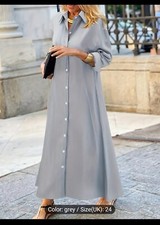LADIES LONG GREY SUMMER COLLAR SHIRT TUNIC DRESS PLUS SIZE XXXL SIZE  24