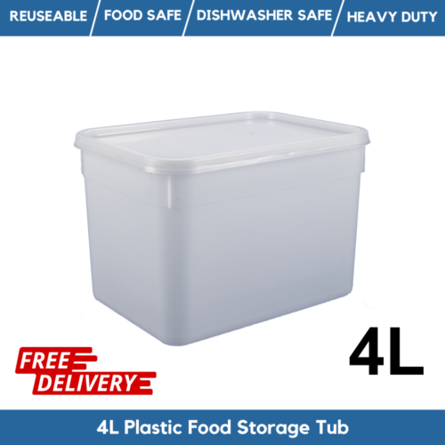 4 Litre Rectangular Food Storage Container / Ice Cream Tub Containers & Lids - Afbeelding 1 van 6