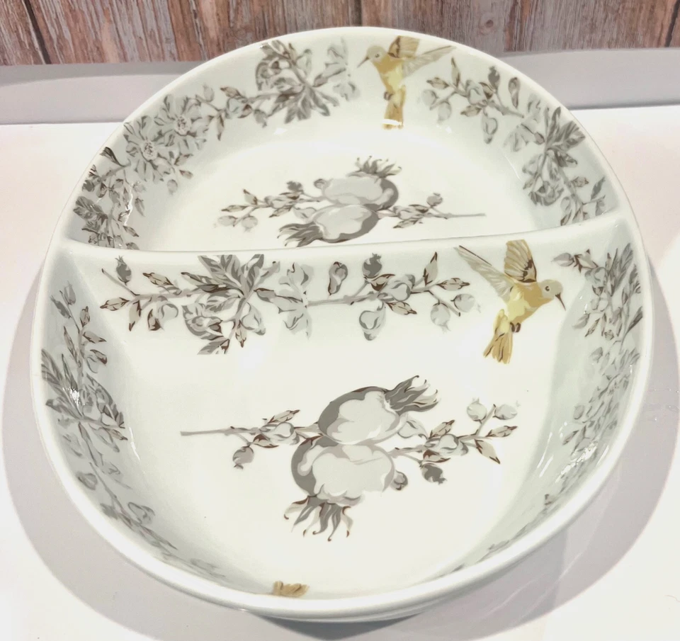 Tigela de legumes dividida oval 11,25" néctar frutífero com beija-flores por Bonjour - Imagem 2 de 4