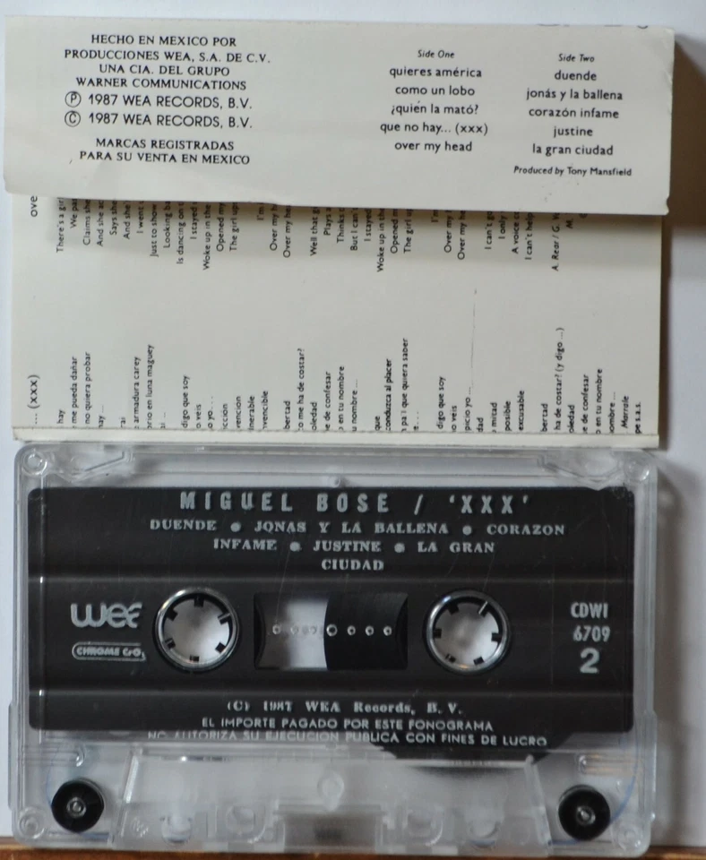 Cassette Luis Miguel Bose XXX TESTED Latin Pop Quieres America -Como un Lobo - Image 4 of 4