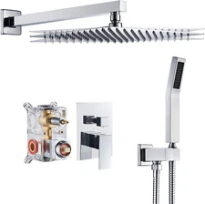 Shower Faucet Set w/ valve Chrome Rainfall Head Sprayer Combo Kit Handheld Mixer
