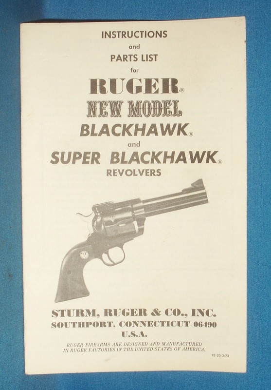 RUGER NEW MODEL BLACKHAWK & SUPER BLACKHAWK 3-73 INSTRUCTION MANUAL  C251E