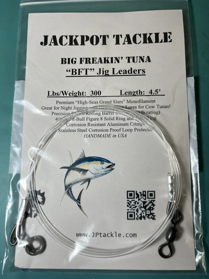 *2 PACK* of 300 LB 4.5’ BFT Big Freakin’ Tuna Knife Jig Fishing Leader Flat Fall - Image 4 of 4