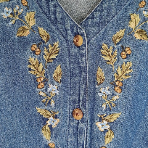 Vintage 90er Jahre Denim Pullover Kleid Damen 16/18 W bestickt ärmellos Knopfleiste - Bild 4 von 8