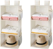 2-Pack, Beige, Nursery Hanging Organizers, Collapsible Closet Hanging Shelv