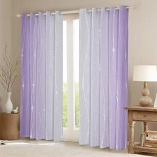 Lilac Purple and Grey Watercolor Blackout Curtains Wave Lines and Dots Curtai...