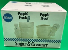 Pillsbury Poppin' Fresh & Poppie Fresh Sugar & Creamer Doughboy Ceramic 1988 NEW