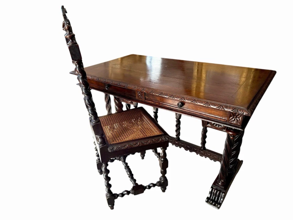 Bureau avec chaise de style Renaissance / néo-Renaissance - Photo 2/4