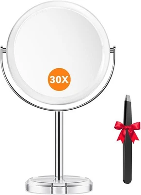 Auxmir 30X Magnifying Mirror with Tweezers, Double Sided 30X/1X Magnifying Make