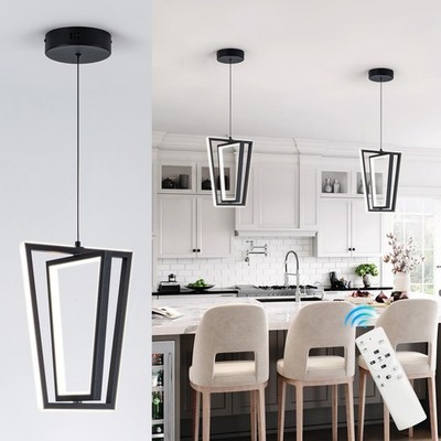 Black Modern LED Pendant Light with Remote Control, 30W 3-Color Temp Stepless...