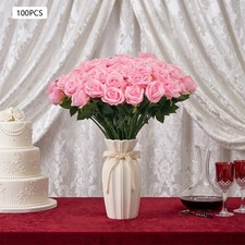 100/200pc Artificial Flowers Roses Silk Rose Stems for Wedding Centerpiece Decor
