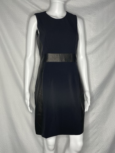 Theory Taline Sheath Dress 4 Lambskin Leather Panels Black LBD