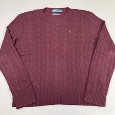 Polo Ralph Lauren Sweater Mens Size XL Maroon Cable Knit Lambswool Crewneck EUC