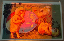 Easter Greetings Hold To Light Reproduction Postcard No 2901 Kids Chick Costumes