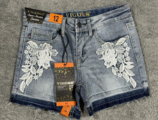 NWT Vigoss Girls Jean Shorts 12 Malibu Mid Shorts Lace Embroidered Denim Casual