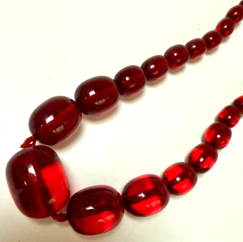 Antique Catalin Phenolic Plastic Cherry Amber Necklace - Image 2 of 4
