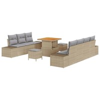 Gartensofa-Set Poly Rattan Beige Mit 10 Kissen Speicherschaum