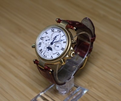 Stauer Graves '33 Gold-Tone   Triple Calendar Moonphase 27J Auto, Burgundy