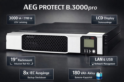  AEG Protect B 3000 pro 3000VA 2700W   | 19'' Rack | LAN/USB  USV UPS RailKit  