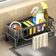 Rust Free Black Aluminum Kitchen Sink Sponge Organizer Rack Towel Holder Caddy