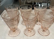 Pink depression glass Mayfair Open Rose Footed Iced Tea Tumblers Set of 6*