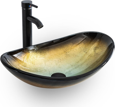Eclife 21.5'' Bathroom Vessel Sink Modern Artistic Single Champagne Boat Tempered