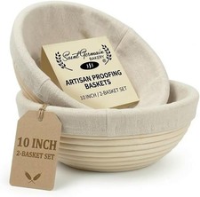Premium Banneton Bread Proofing Basket Set - 2 Pack 10 Inch Round Brotform with