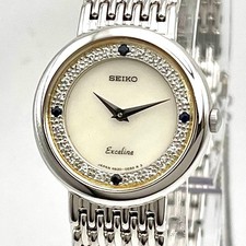 SEIKO Exceline 4N20-0380 MOP Diamante Zafiro Cuarzo Reloj para Mujer