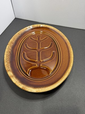 Vintage Hull Pottery Brown Drip Oval Tree of Life Meat Serving Platter USA Mark