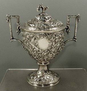 Kirk Silver Sugar Bowl c1880 BRIDS & FLORAL / RAM HANDLES