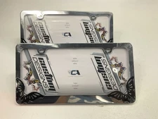 (2) Custom Accessories 92707 Chrome Butterfly Design License Plate Frame