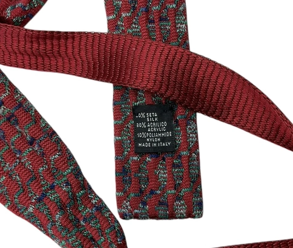 Corbata tejida mezcla seda MISSONI ITALIA borgoña geométrica con:3,5" usada en excelente estado Foto 3 de 4