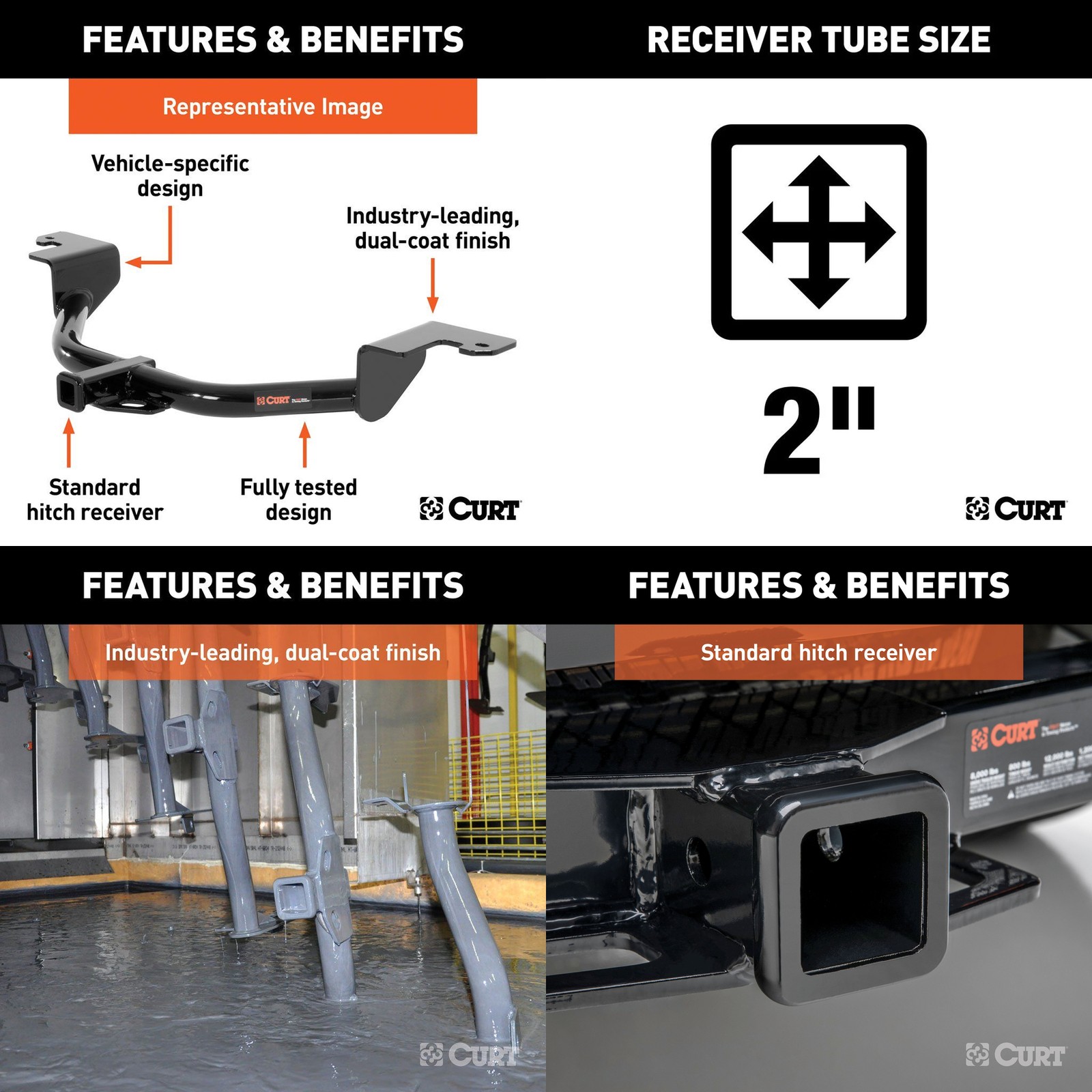 CURT Tow Package 2in Trailer Hitch, Wiring, #45056 Ball Mount Pin & Clip - 13252