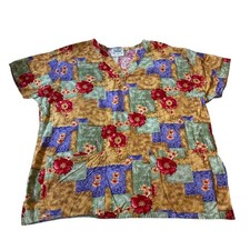 Crest Cotton Floral Print Scrub Top Women's Size L Doctor Nurse Uniform