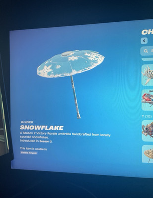 Fortnite Snowflake Glider, Dark Voyager Outfit, Victory Royale Umbrella